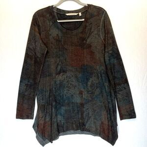 SOFT SURROUNDINGS Sweater Top Size Medium Floral Knit Long Sleeve Gray Long Line